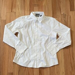 Eddie Bauer Button Up Top Womens Medium White 100% Cotton Pleated Victorian
